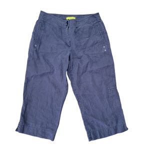 Sigrid Olsen Poet 09  100% linen wide leg high rise cropped pants blue womens 6